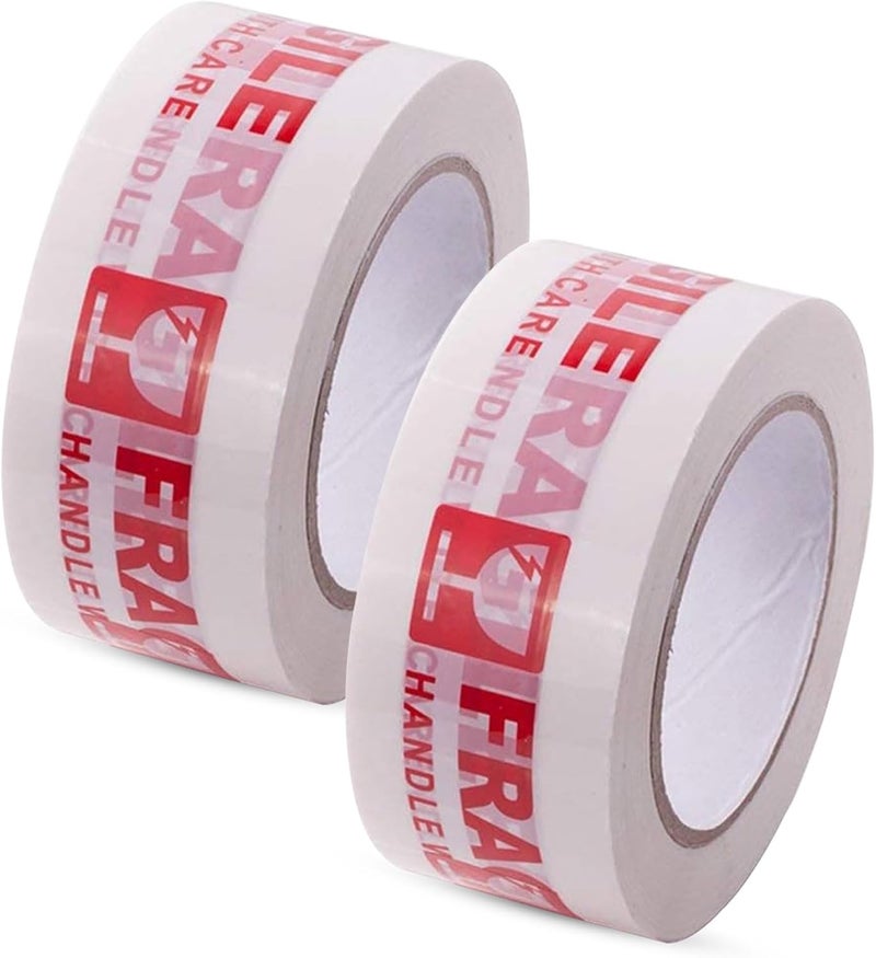 Duravel Fragile Handle with Care Packing Tape, 50 Yards Length, 2 Inch Width, White (Pack of 2) - Image 1